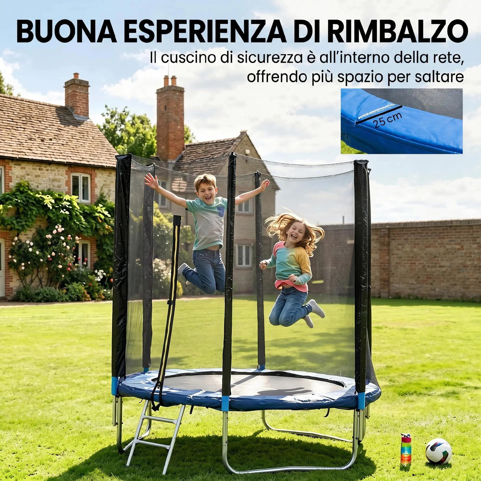 Trampoline avec échelle et filet de sécurité, en acier et plastique, Ø180 x 200 7/9