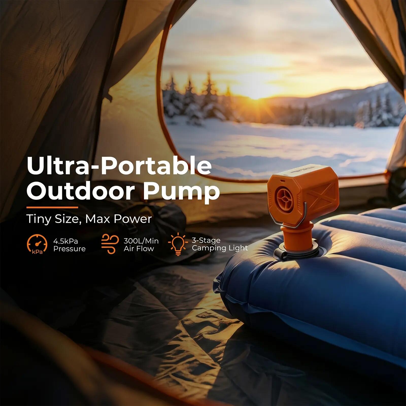 RoosCamp Air Master Cube – Pompe de camping électrique avec lampe LED – 4,5 kPa 10/15