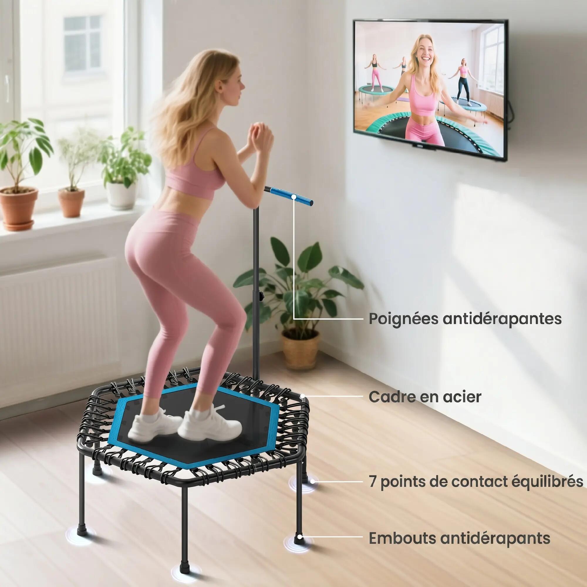 Trampoline de fitness 114 cm, cordes élastiques, poignée réglable 3 positions, t 8/9