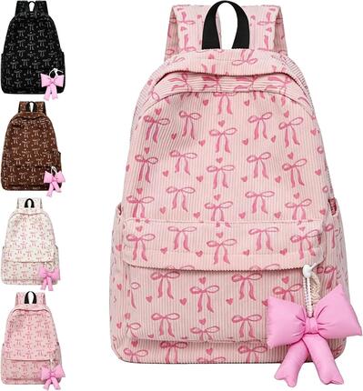 Sac à dos scolaire et de voyage léger et pratique, avec pendentif nœud papillon,