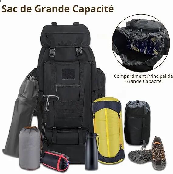 Sac à dos de randonnée 100L, grand format, extensible, imperméable, de style mil 6/7