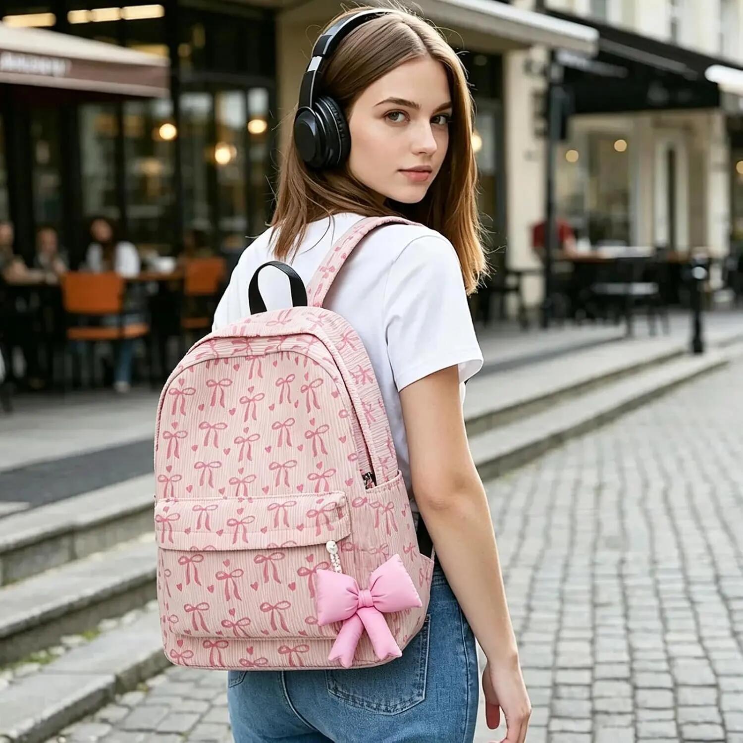 Sac à dos scolaire et de voyage léger et pratique, avec pendentif nœud papillon, 7/7
