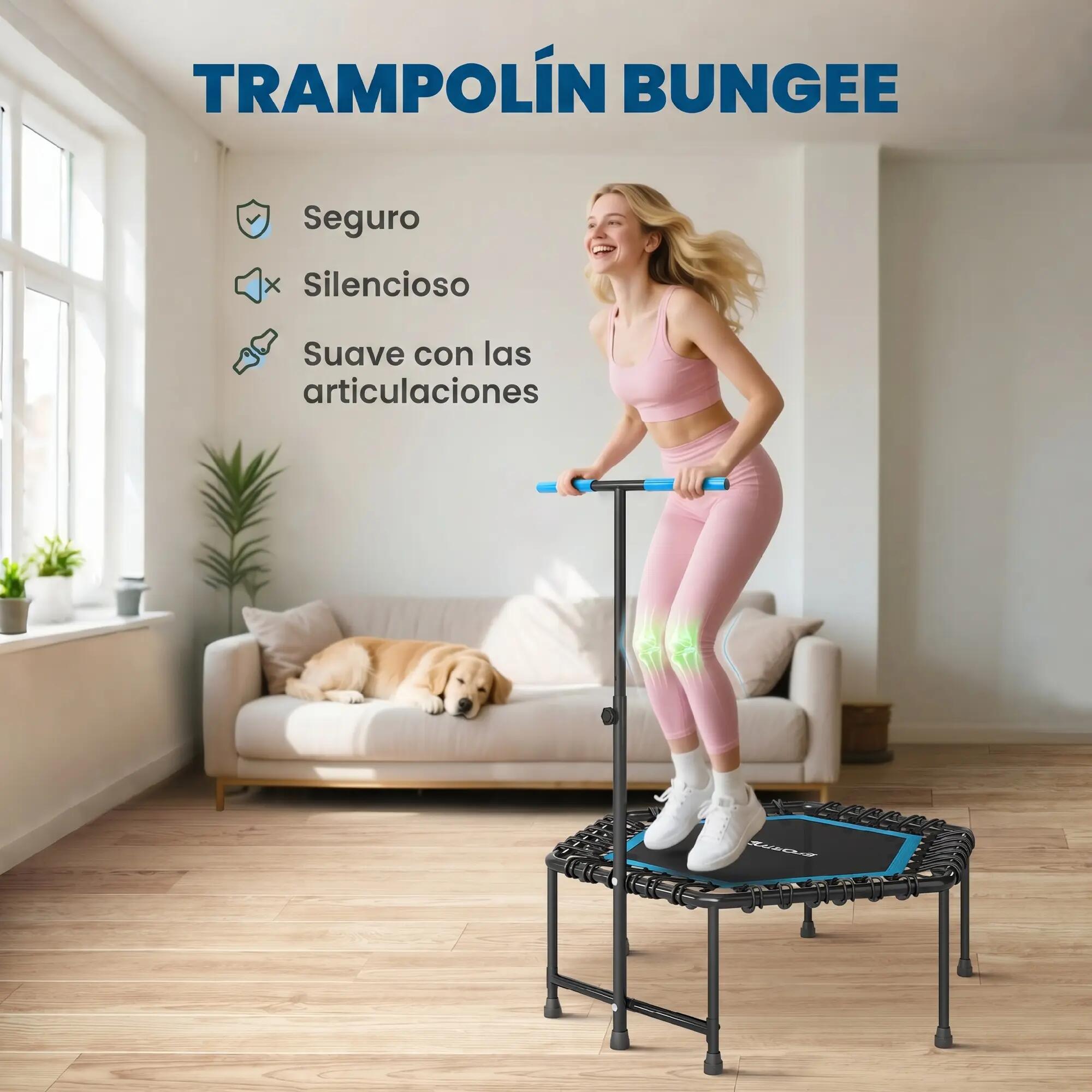 Trampoline de fitness 114 x 114 x 132 cm avec poignée réglable à 3 niveaux et ca 7/9