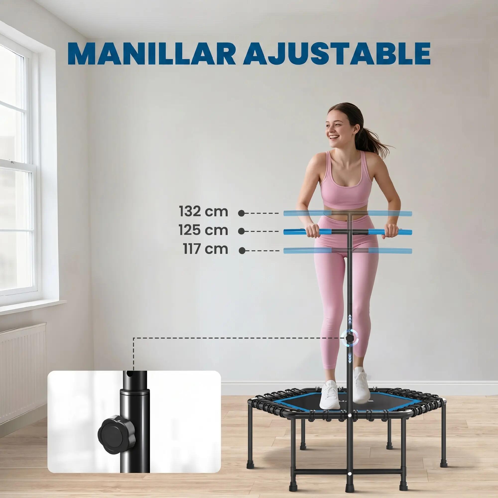 Trampoline de fitness 114 x 114 x 132 cm avec poignée réglable à 3 niveaux et ca 6/9