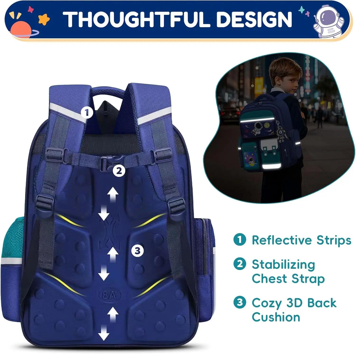 Cartable pour garçons avec bandes réfléchissantes, vert 5/7