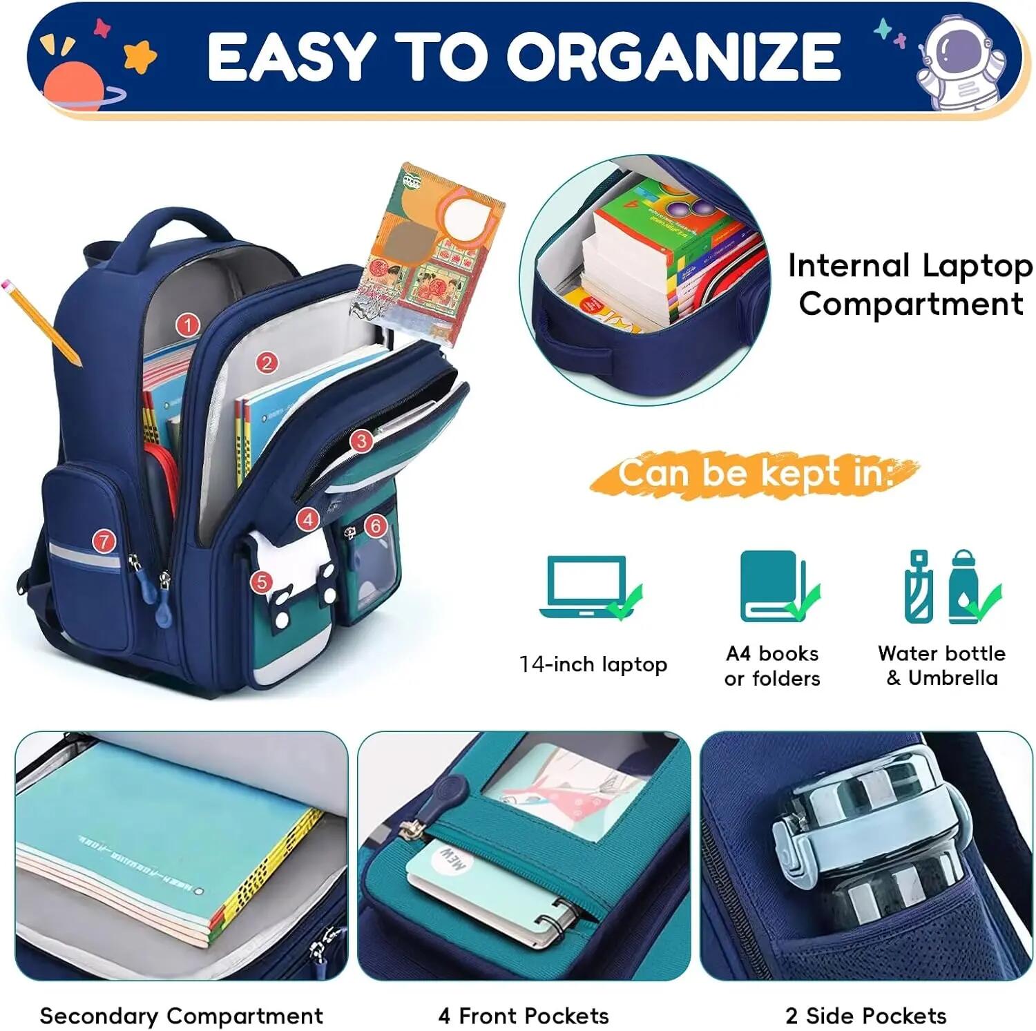 Cartable pour garçons avec bandes réfléchissantes, vert 4/7