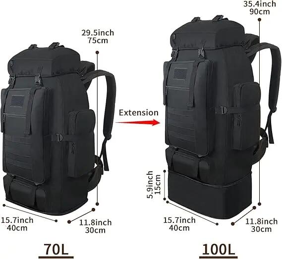 Sac à dos de randonnée 100L, grand format, extensible, imperméable, de style mil 2/7