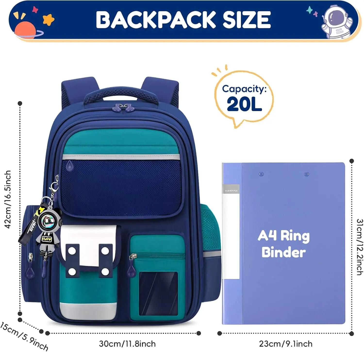 Cartable pour garçons avec bandes réfléchissantes, vert 3/7