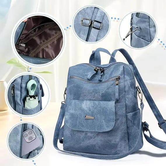 Sac à dos pour femme en similicuir (PU) – Élégant, léger et antivol – Modèle 2-e 2/7
