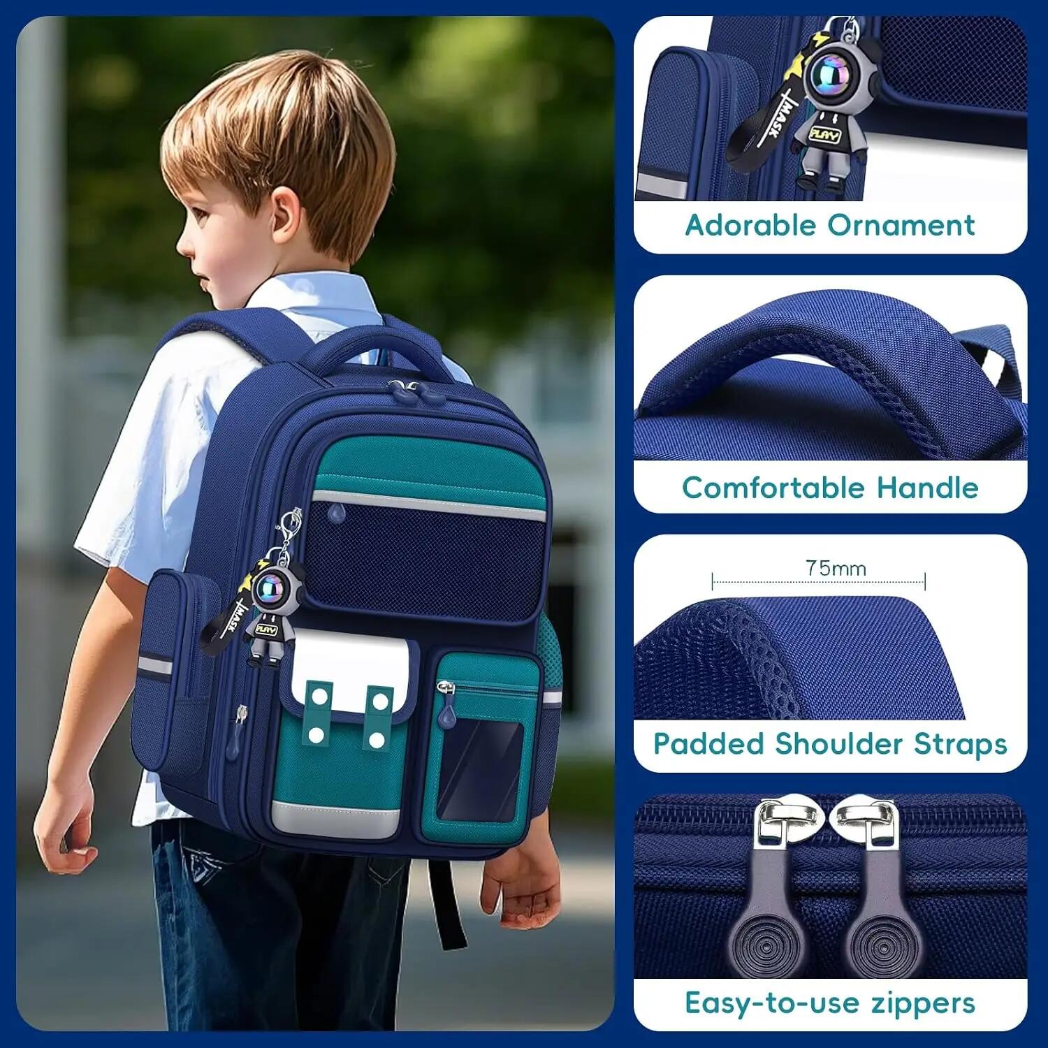 Cartable pour garçons avec bandes réfléchissantes, vert 2/7