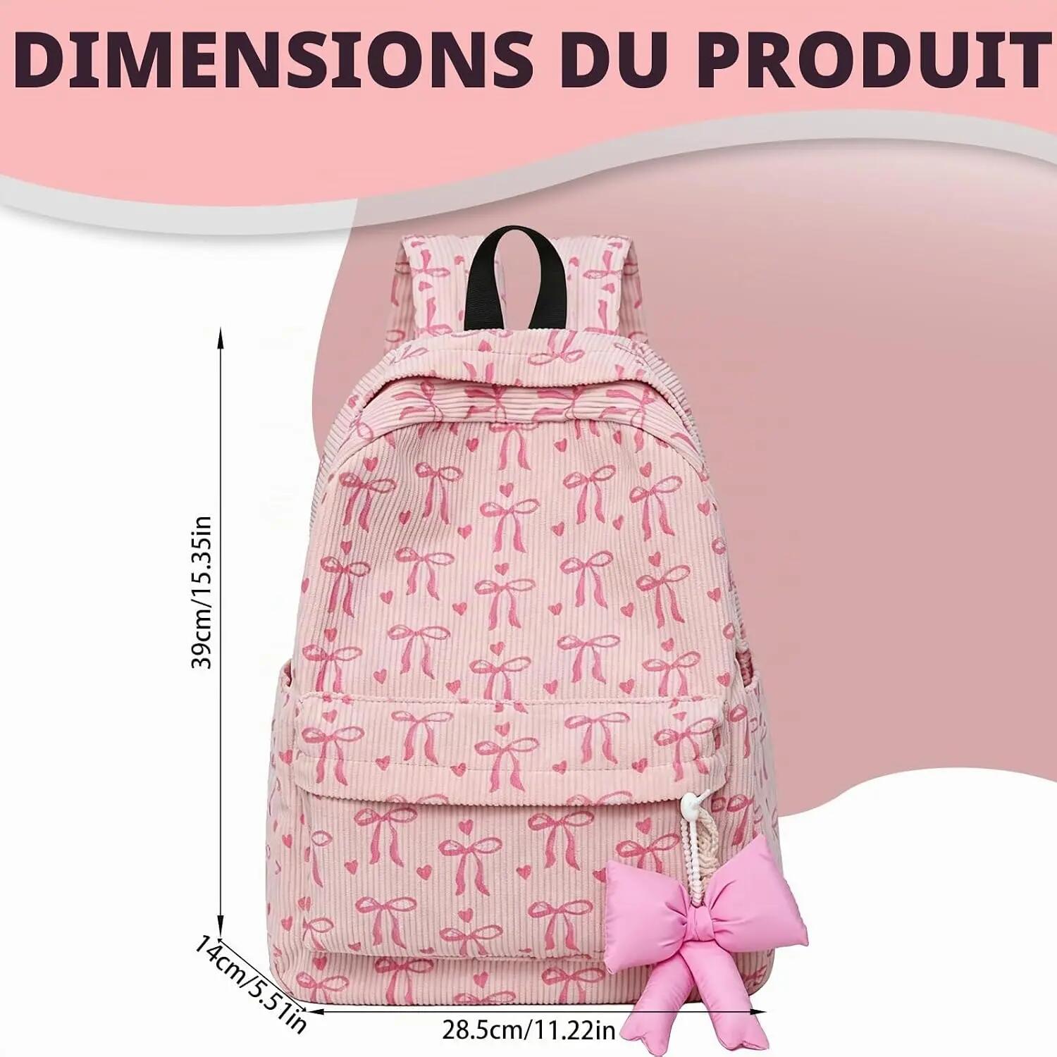 Sac à dos scolaire et de voyage léger et pratique, avec pendentif nœud papillon, 2/7