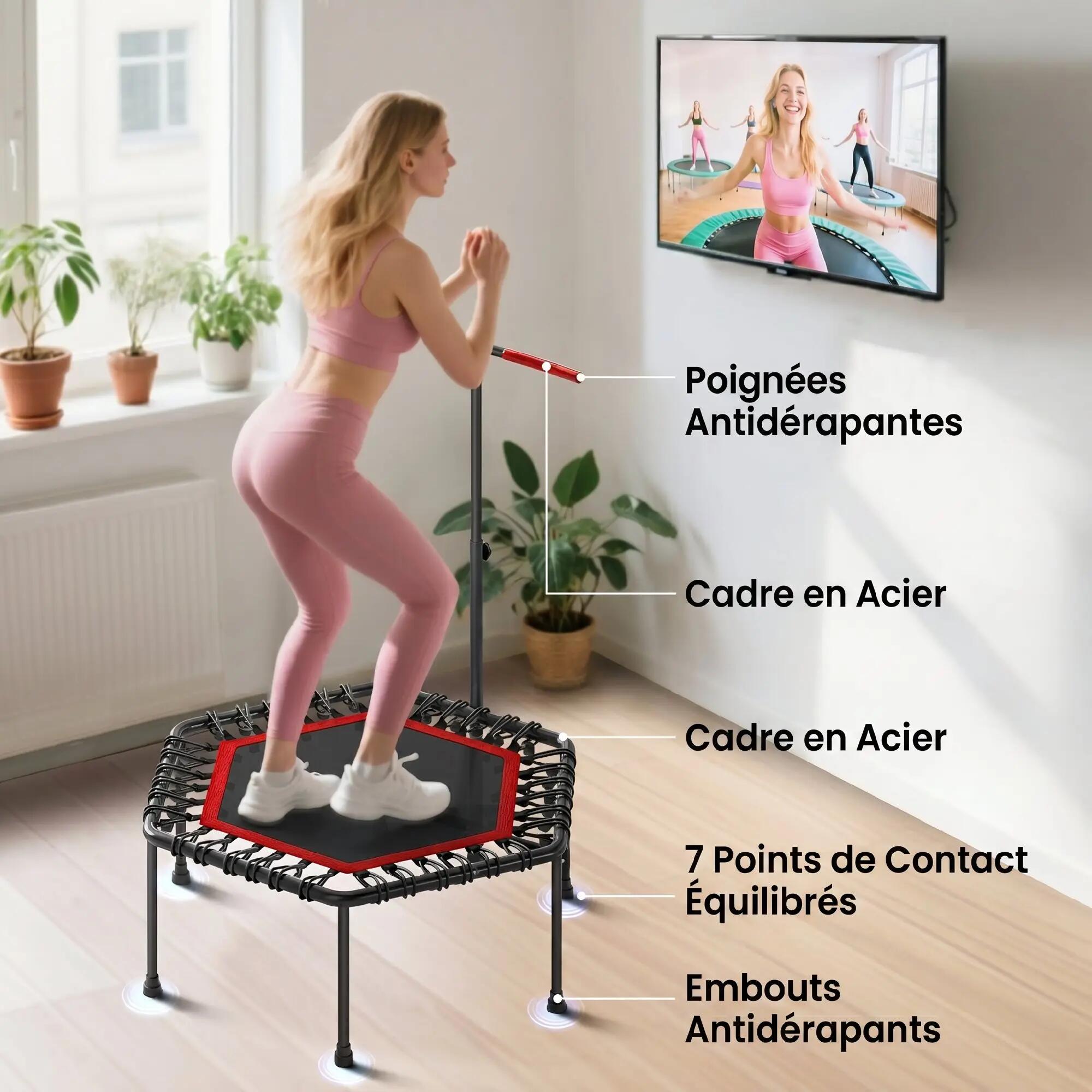 Trampoline de fitness 114 cm, cordes élastiques, poignée réglable 3 positions, t 8/9