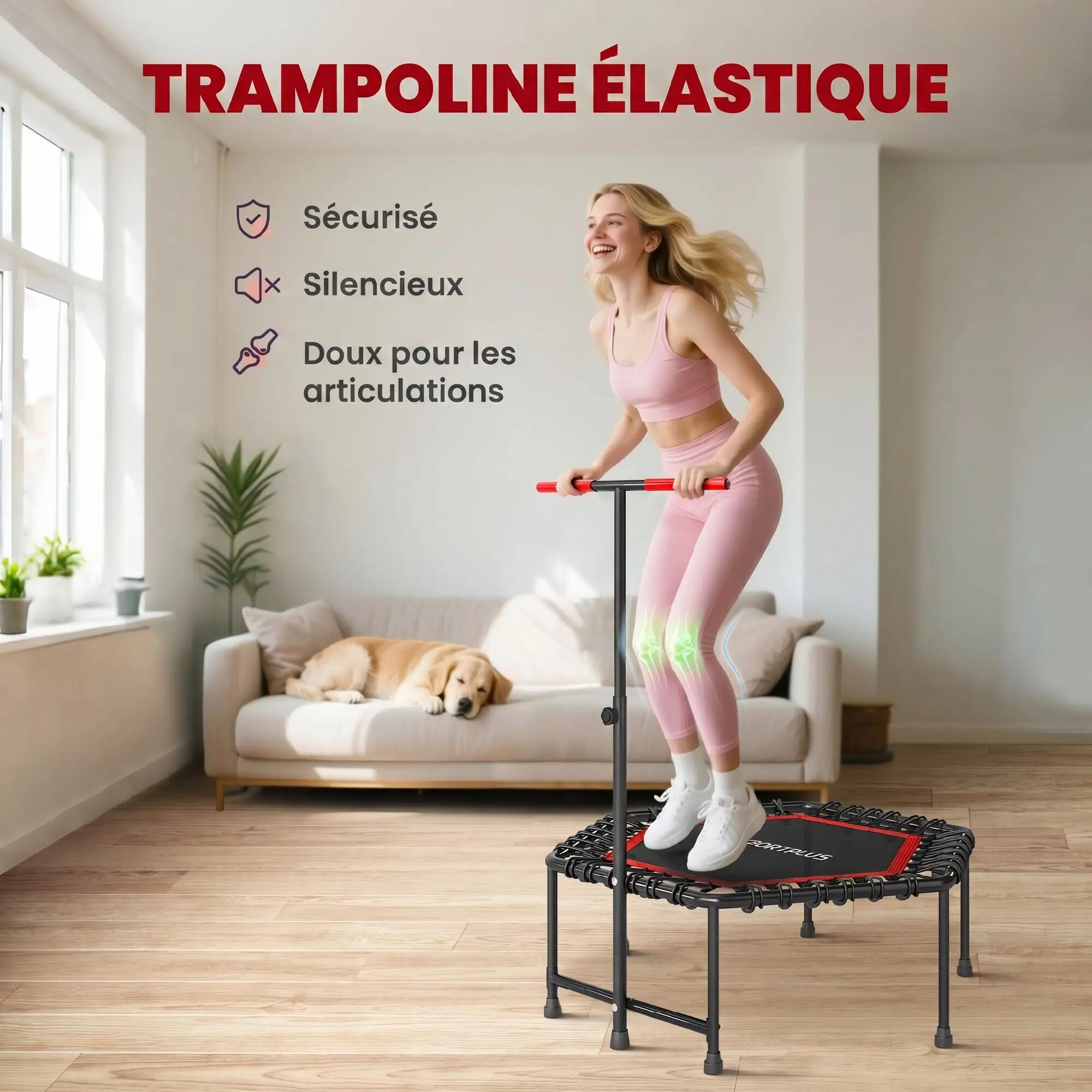 Trampoline de fitness 114 cm, cordes élastiques, poignée réglable 3 positions, t 7/9