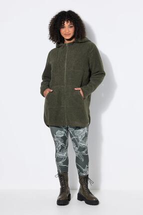 Femme Veste longue en polaire bouclée capuche et manches longues