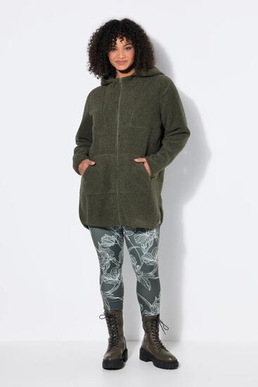 Femme Veste longue en polaire bouclée capuche et manches longues