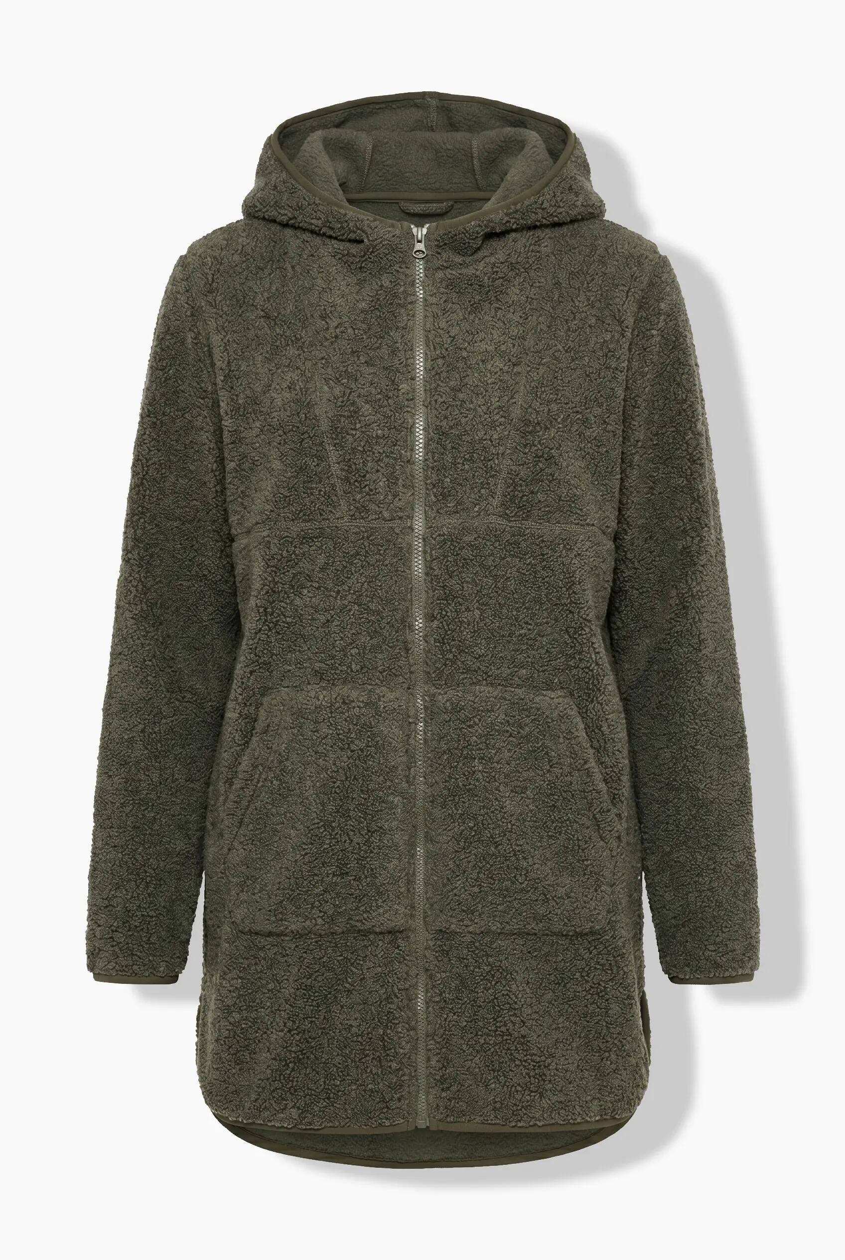 Dames Lange jas teddyfleece capuchon lange mouwen langer achterpand 6/11