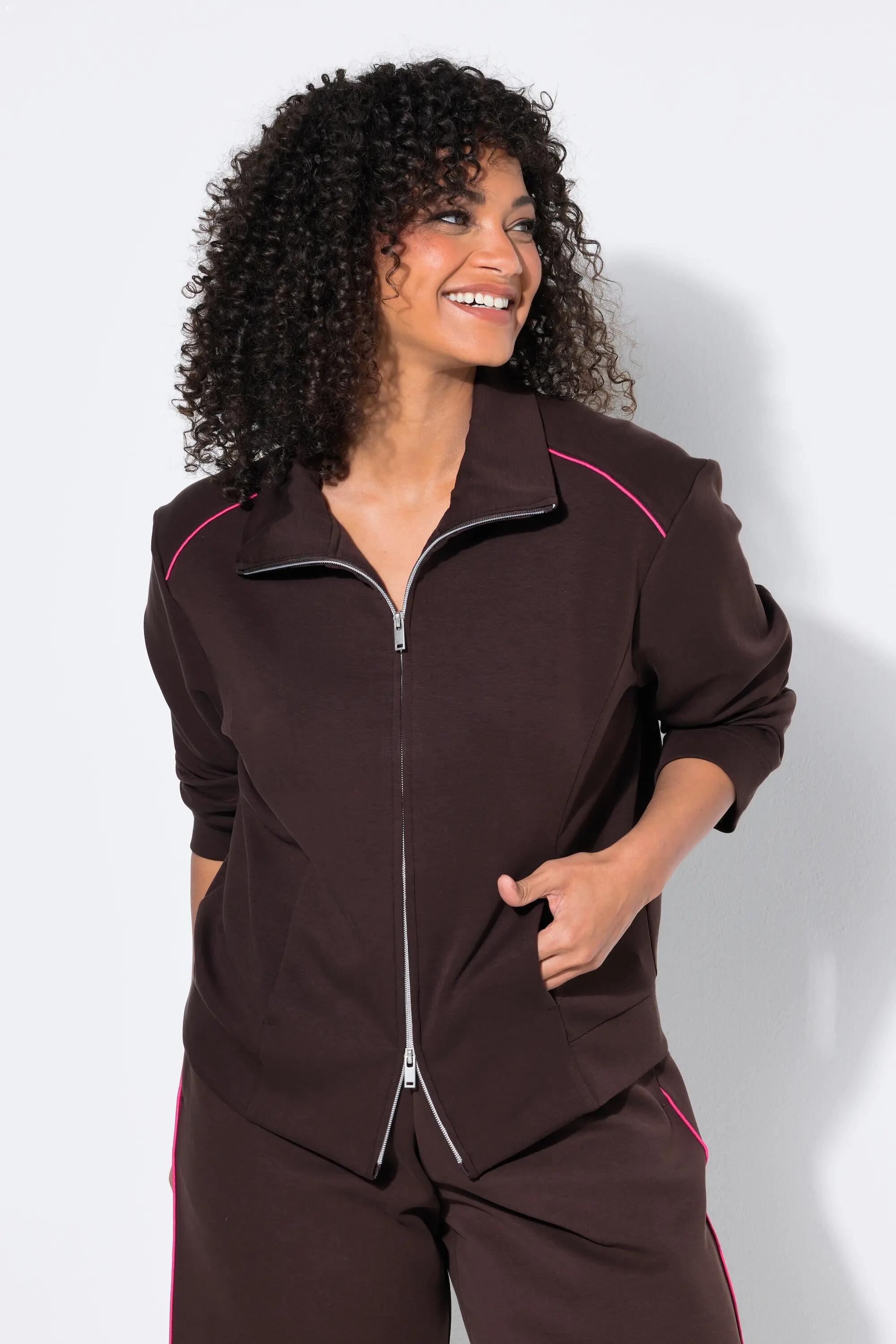 Dames Sweatvest boxy fit opstaande kraag lange mouwen 6/13