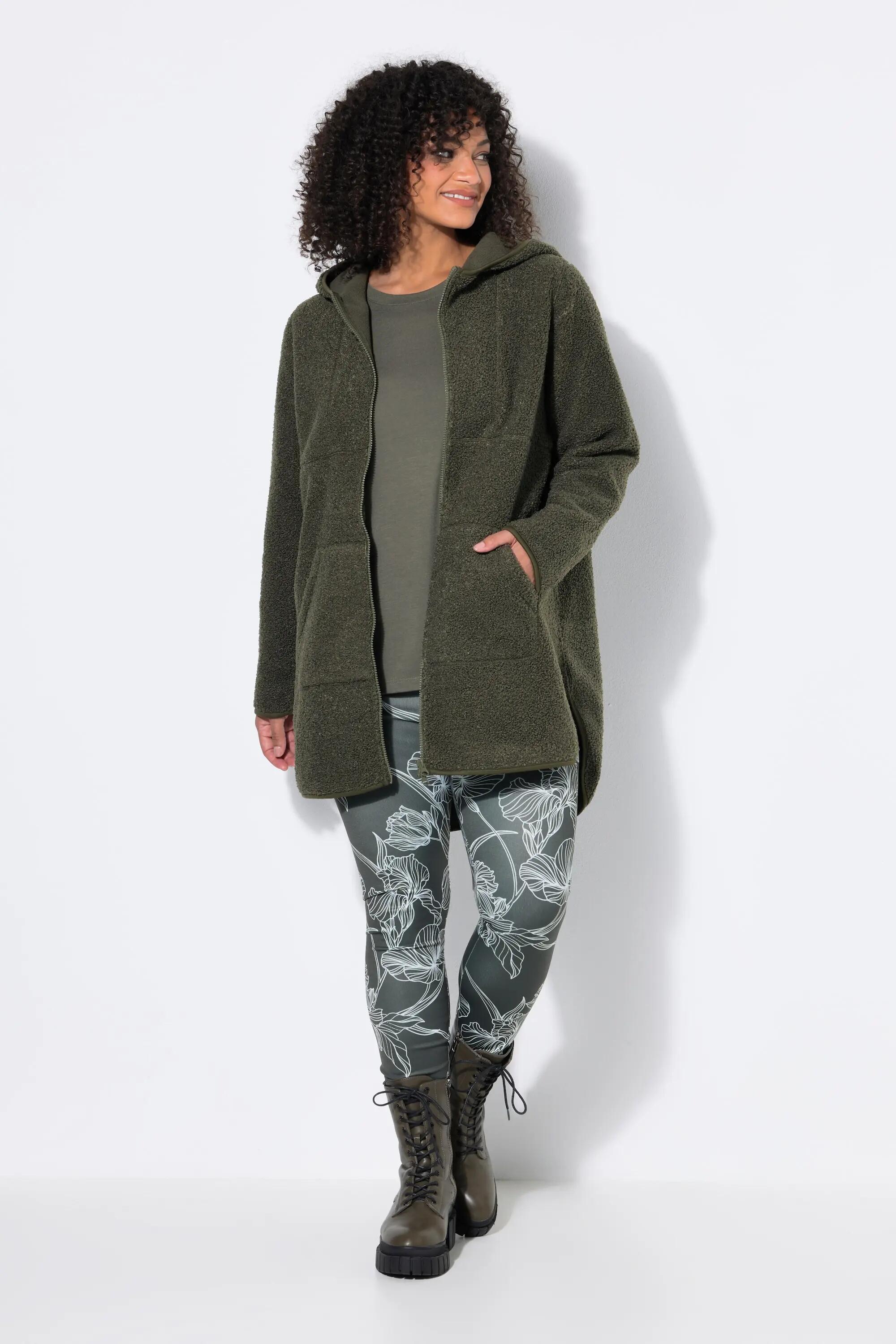 Dames Lange jas teddyfleece capuchon lange mouwen langer achterpand 5/11