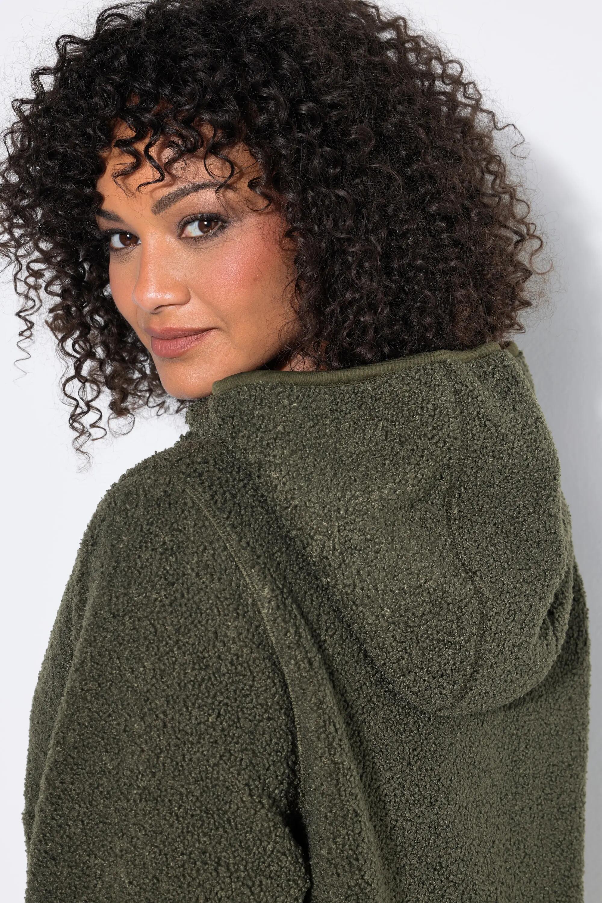 Dames Lange jas teddyfleece capuchon lange mouwen langer achterpand 3/11