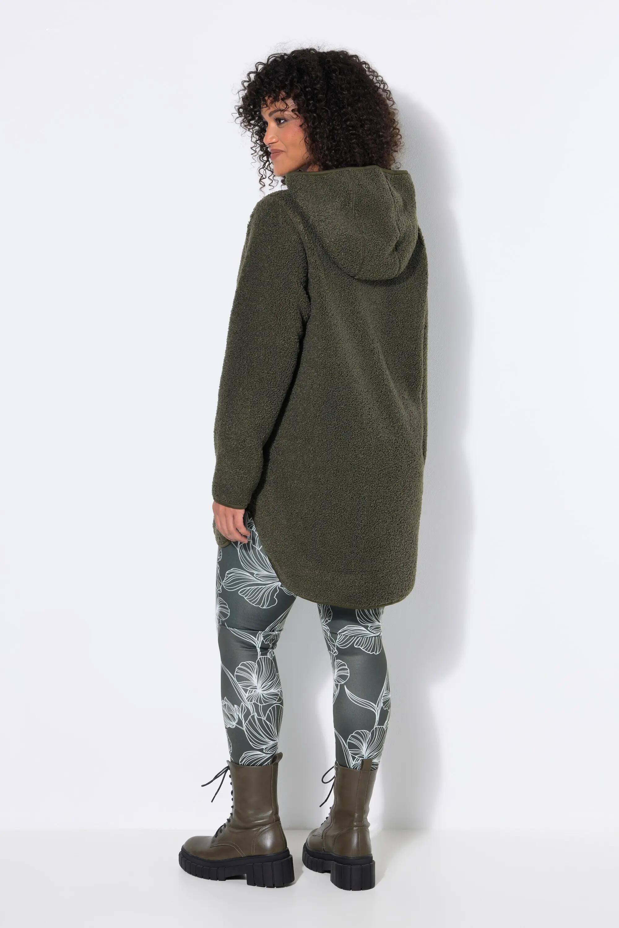 Dames Lange jas teddyfleece capuchon lange mouwen langer achterpand 2/11