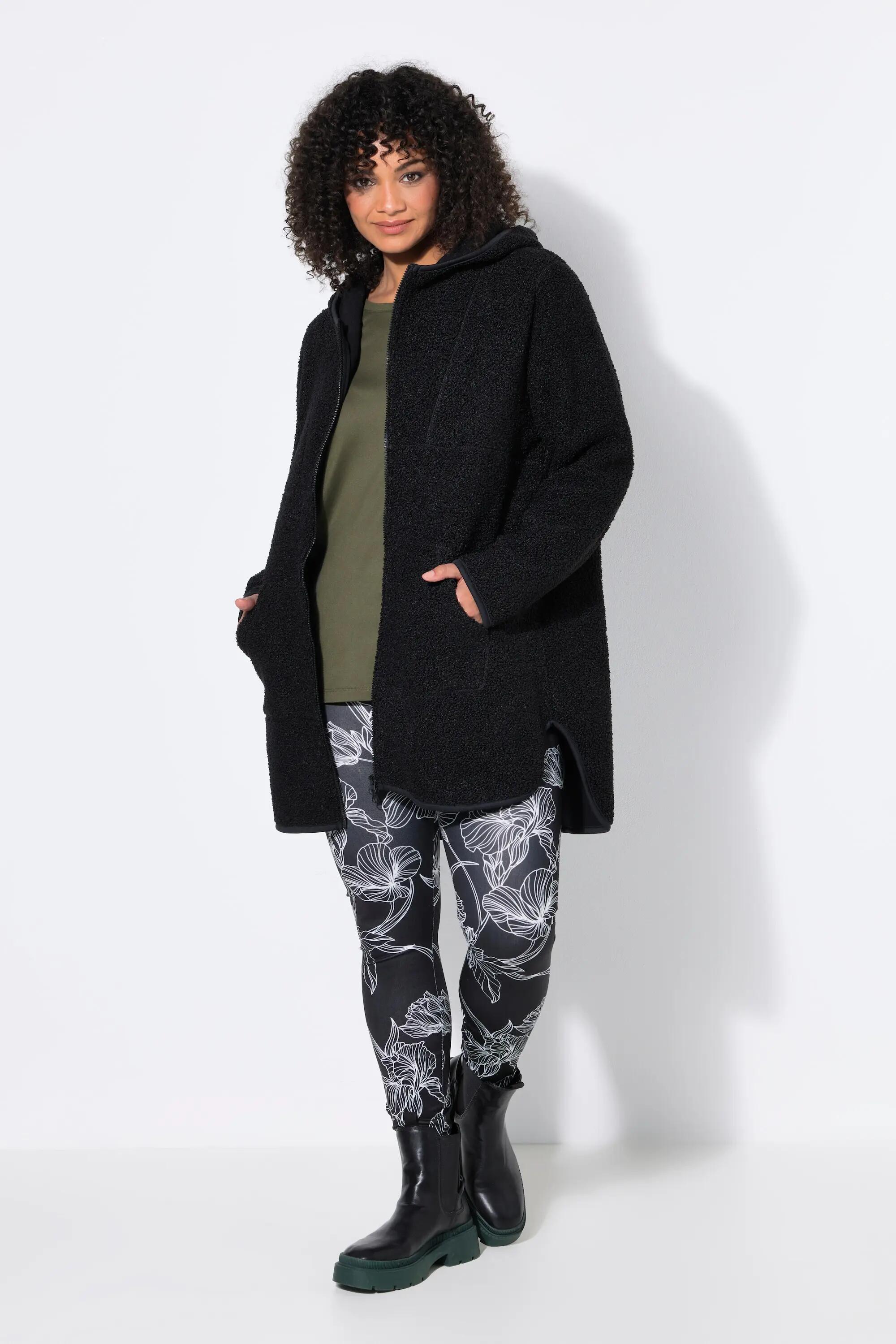 Damen Longjacke Teddyfleece Kapuze Langarm hinten länger 5/11