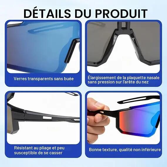 Lot de 3 paires de lunettes de soleil de sport, coupe-vent, pour le cyclisme, pr 3/7