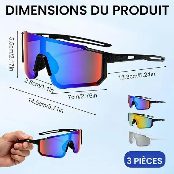 Lot de 3 paires de lunettes de soleil de sport, coupe-vent, pour le cyclisme, pr 2/7