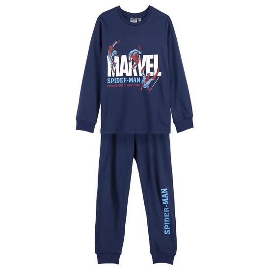 Pijama Largo Infantil Spiderman de Dos Piezas de Algodón Azul Marino