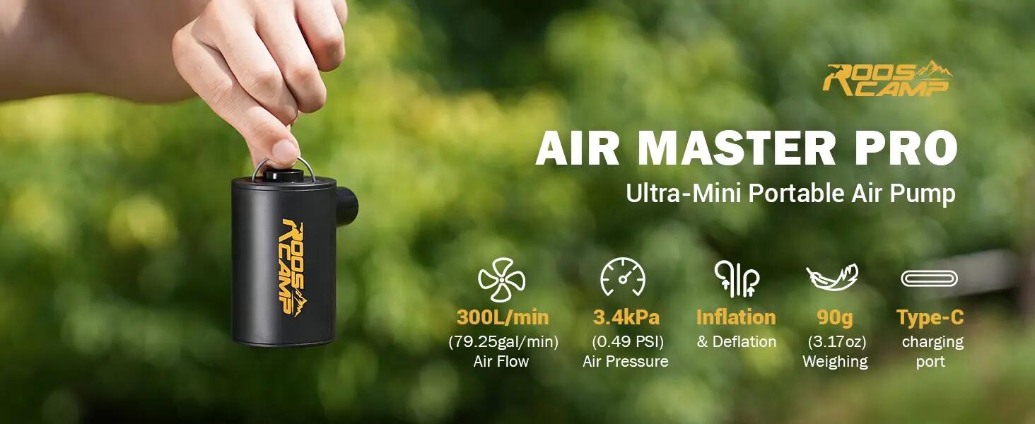 RoosCamp AirMaster Pro – Pompe de camping électrique pour matelas pneumatique 12/15