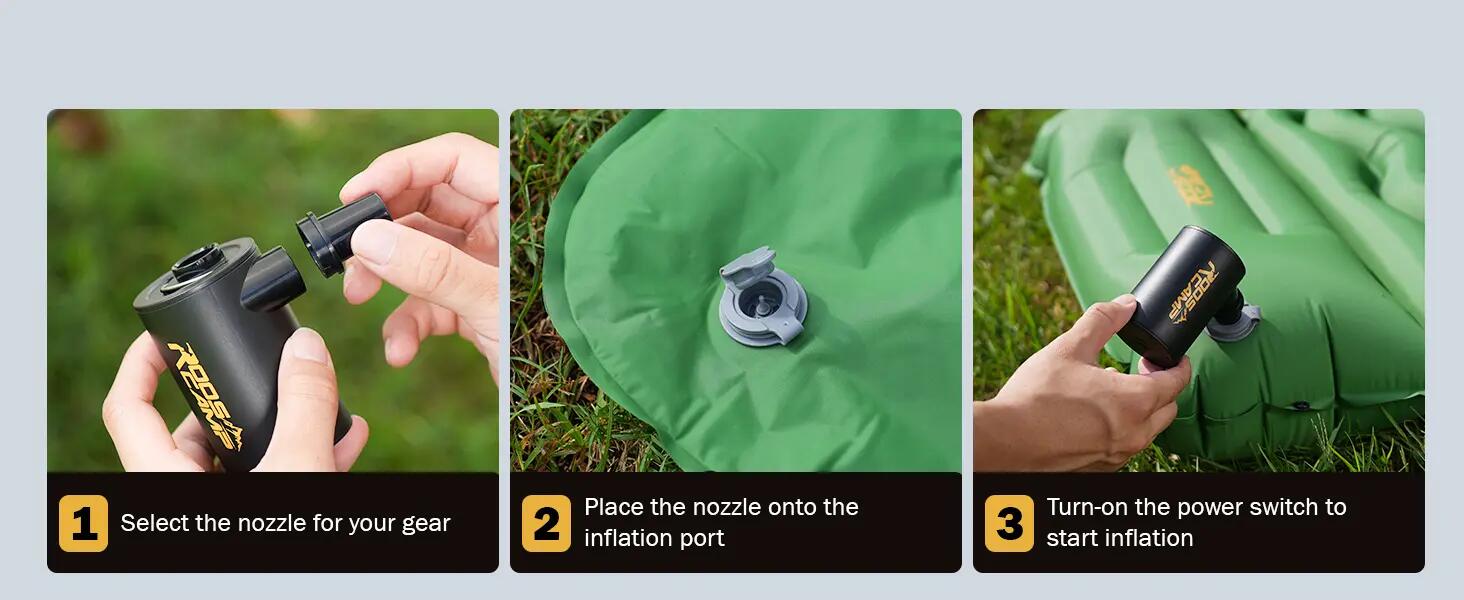 RoosCamp AirMaster Pro – Pompe de camping électrique pour matelas pneumatique 10/15