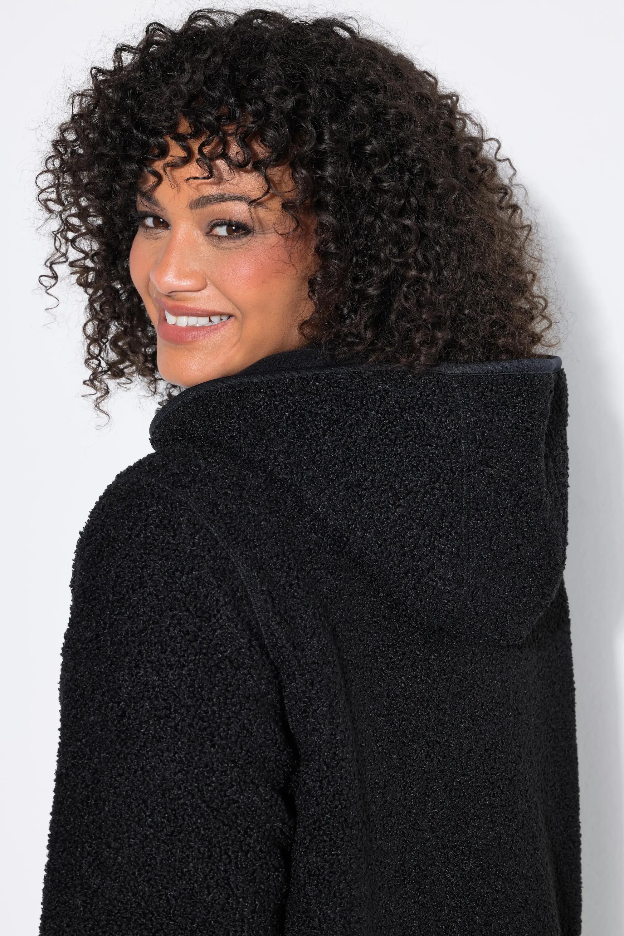 Damen Longjacke Teddyfleece Kapuze Langarm hinten länger 3/11