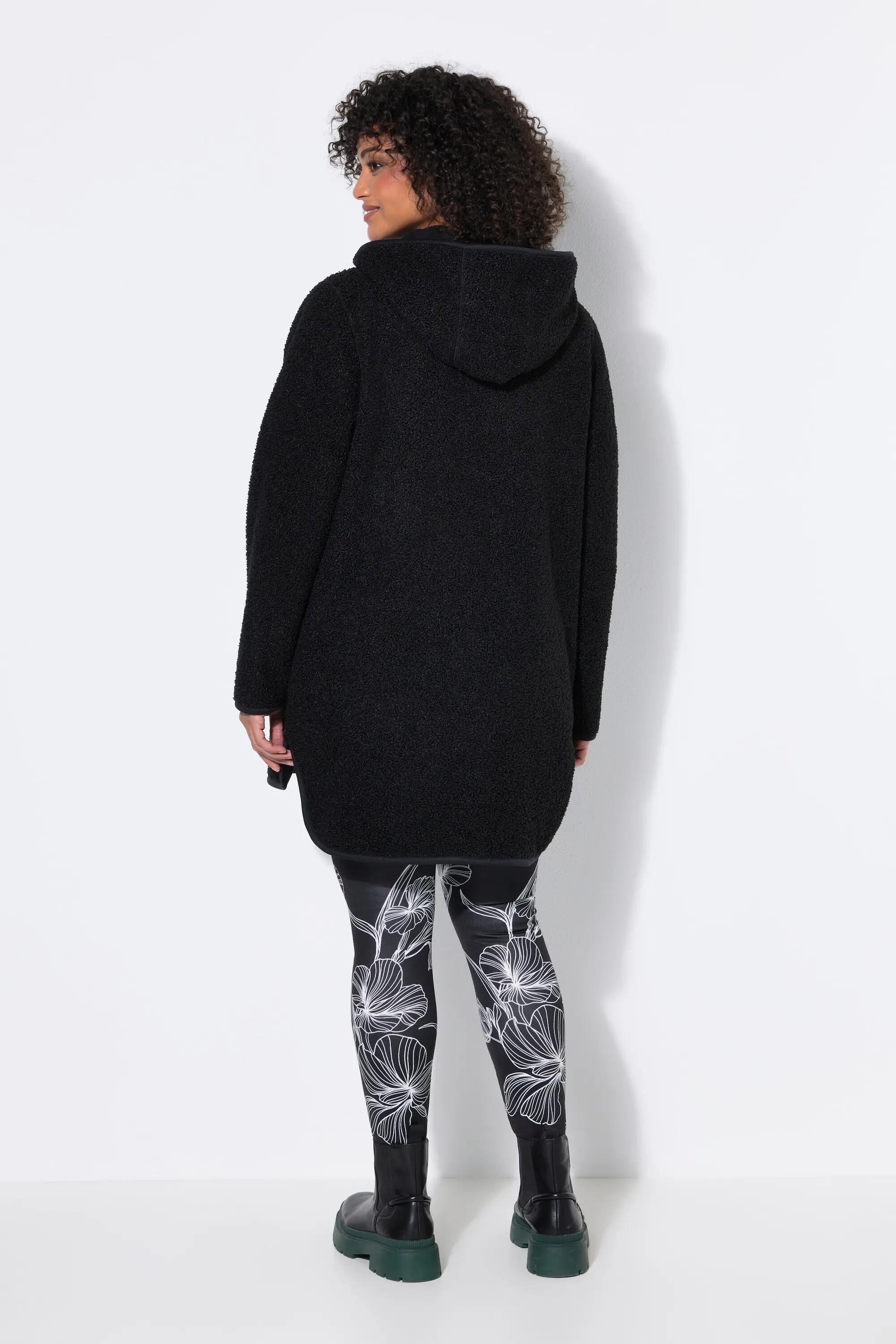 Damen Longjacke Teddyfleece Kapuze Langarm hinten länger 2/11