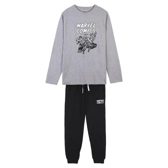 Pijama Largo Adulto Marvel de Dos Piezas de Algodón Gris