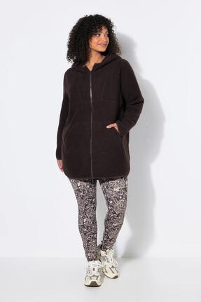 Femme Veste longue en polaire bouclée capuche et manches longues