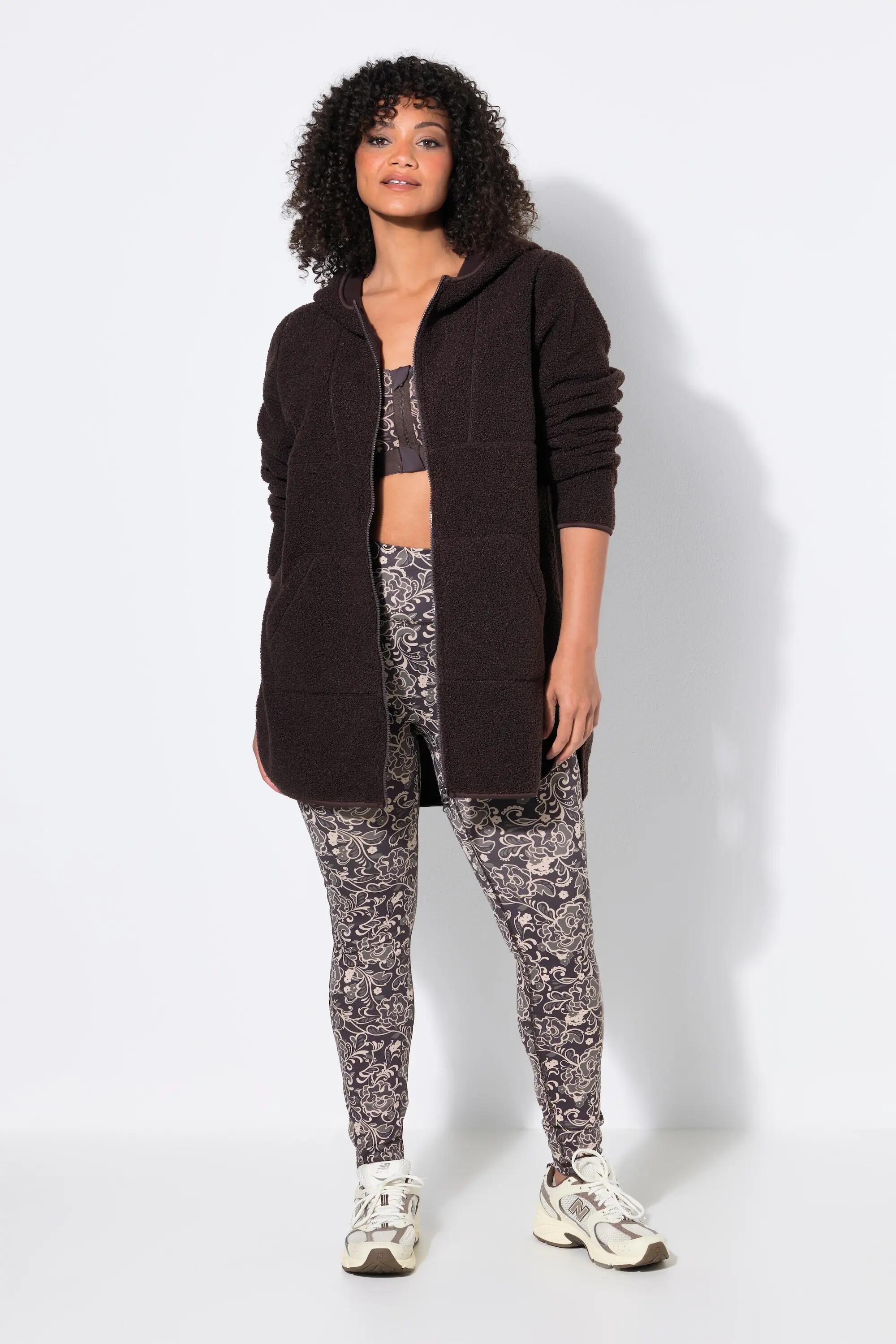 Damen Longjacke Teddyfleece Kapuze Langarm hinten länger 7/13