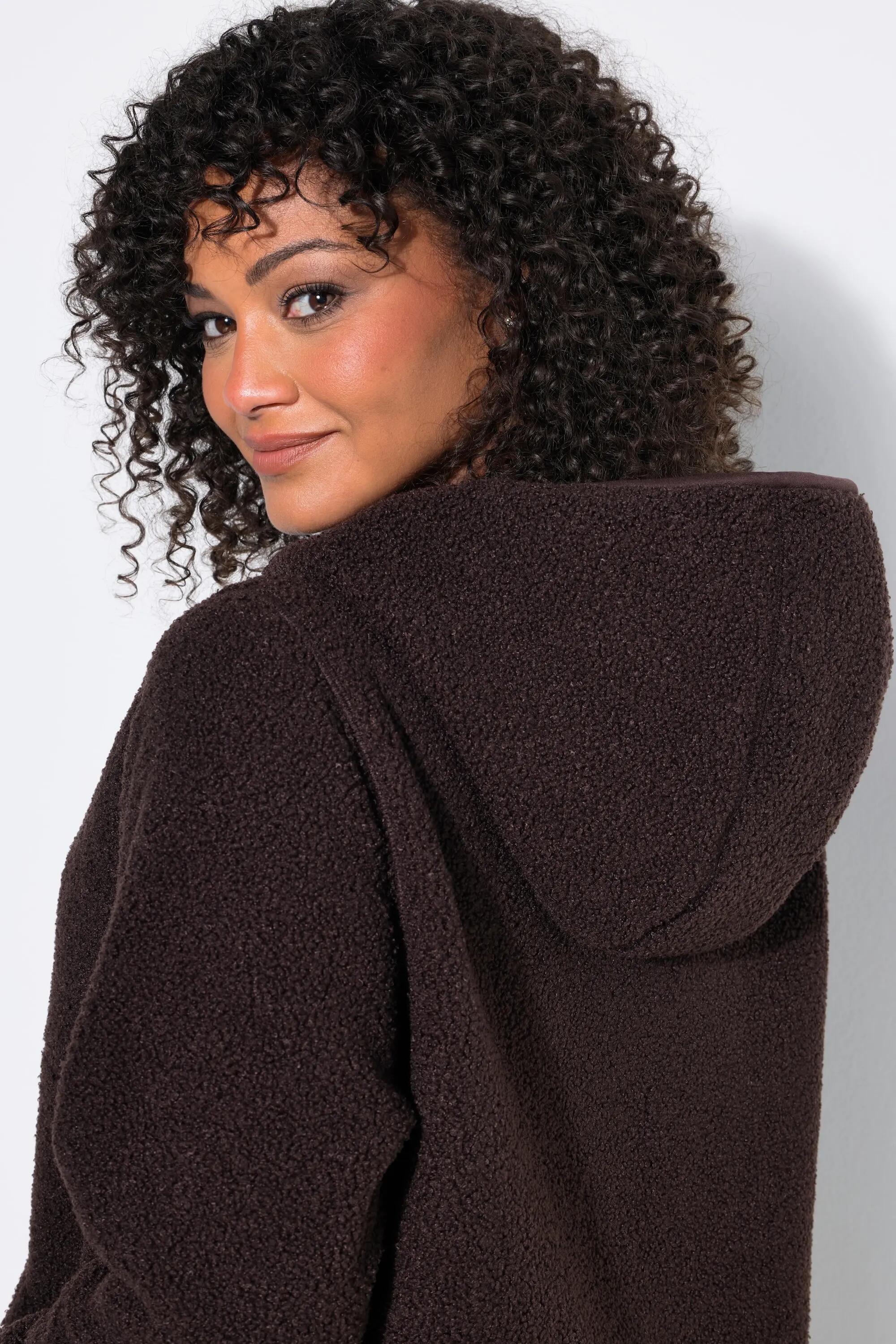 Damen Longjacke Teddyfleece Kapuze Langarm hinten länger 3/13