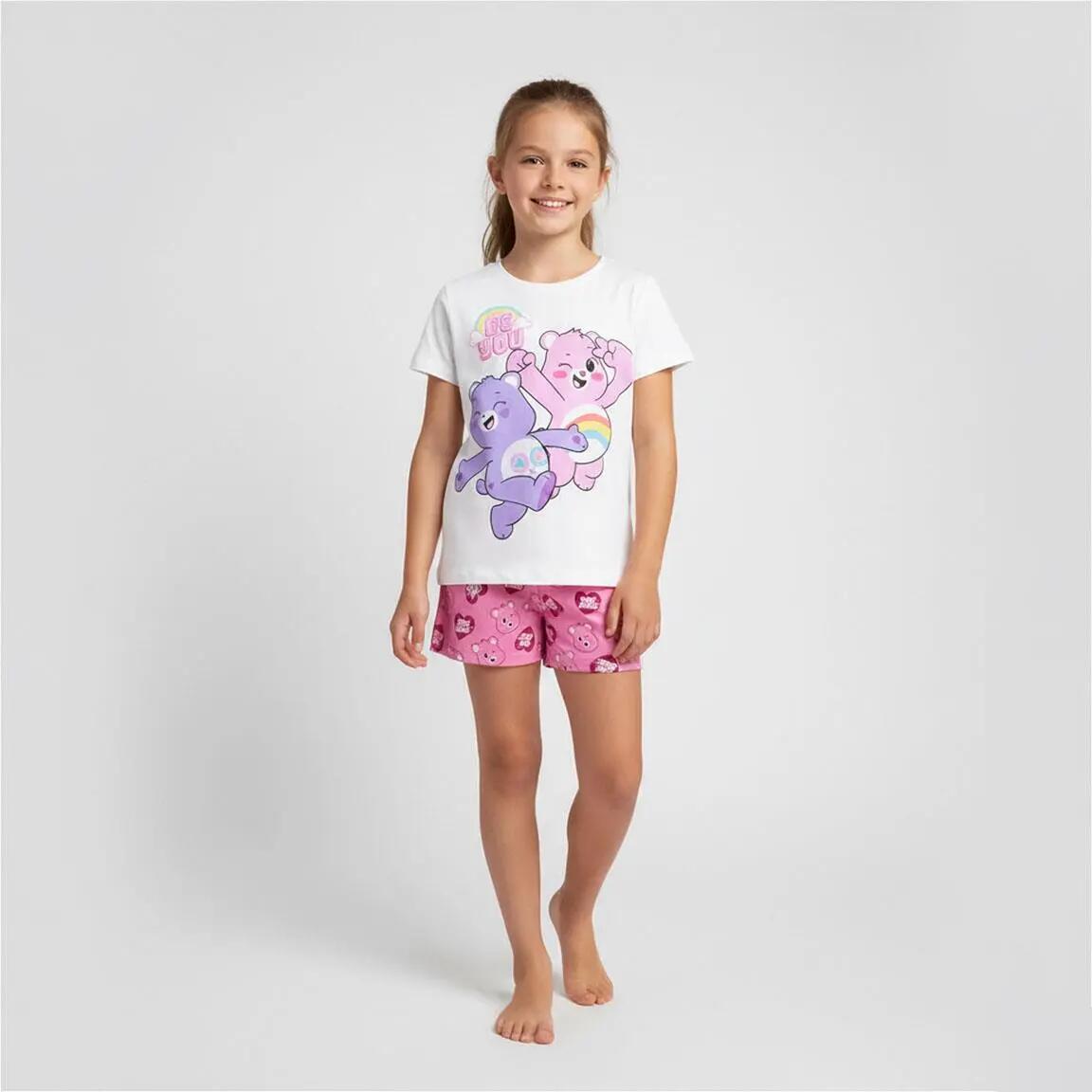 Pijama Curto Infantil Care Bears de Duas Peças de Algodão Rosa 5/6