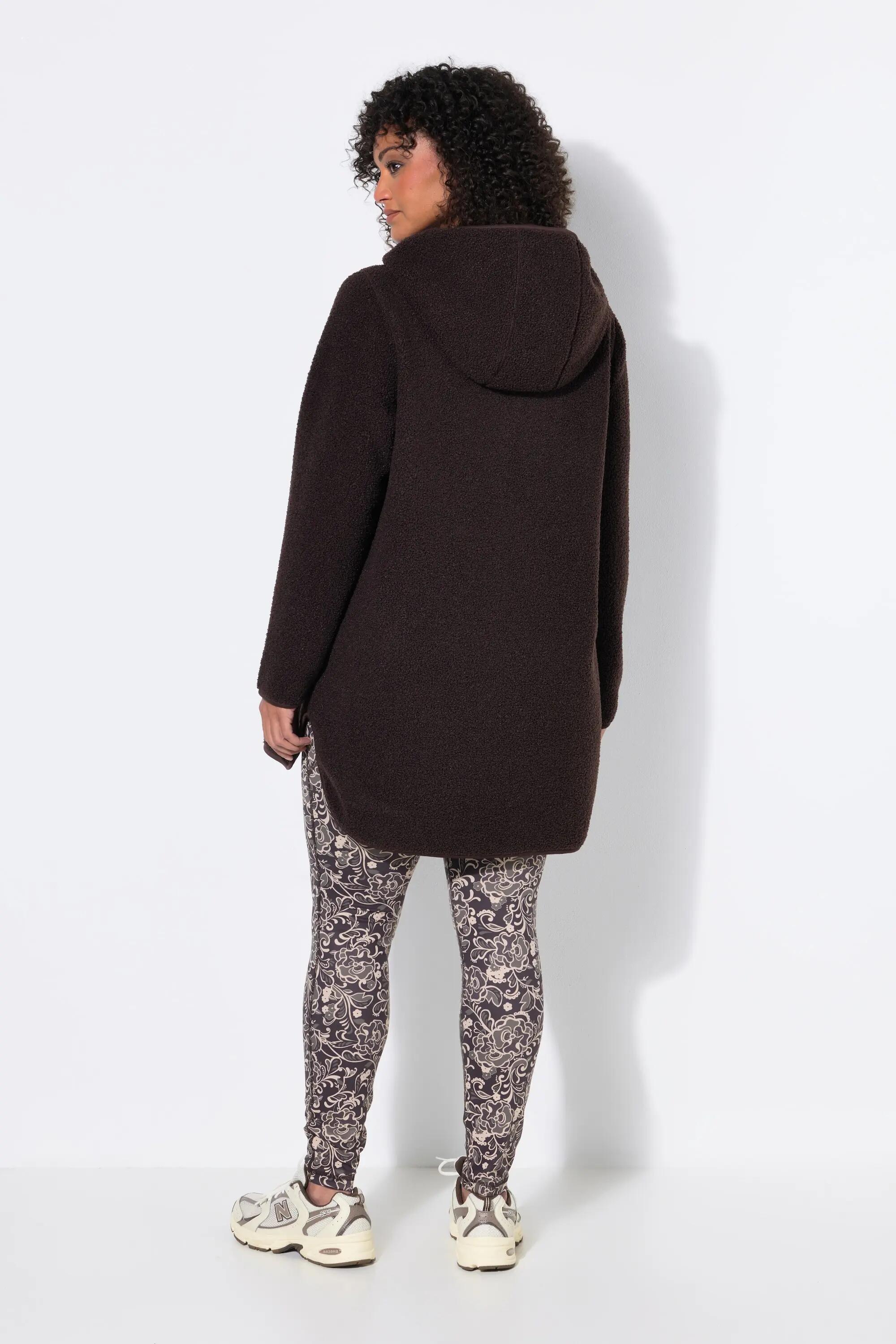 Damen Longjacke Teddyfleece Kapuze Langarm hinten länger 8/13