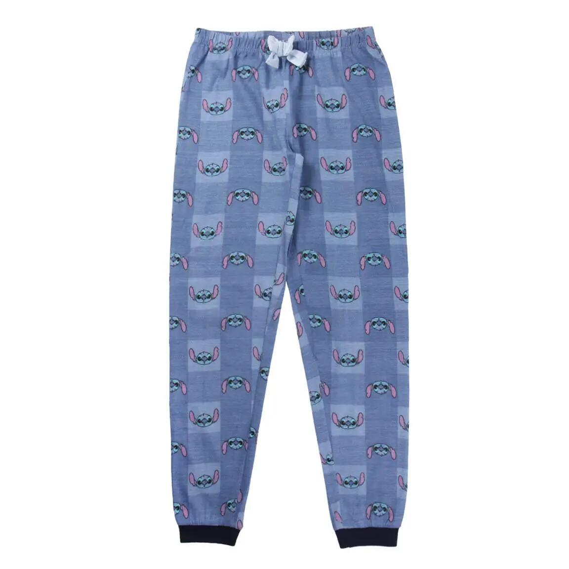 Pyjama Lang Volwassenen Stitch Tweedelig van Katoen Blauw 4/5