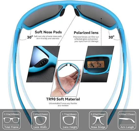 Lunettes de soleil sportives Perfectmiaoxuan pour hommes et femmes, polarisées, 5/6