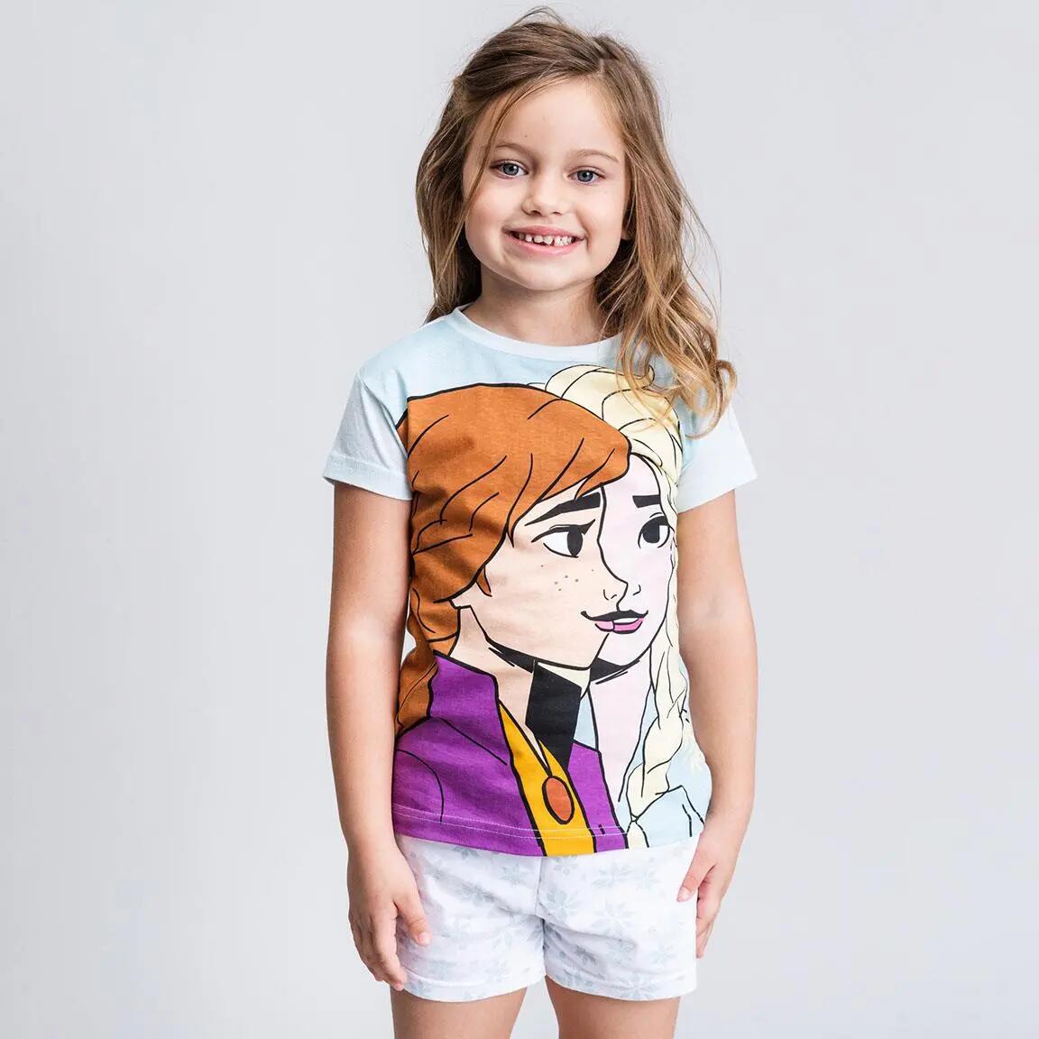 Pijama Corto Infantil Frozen de Dos Piezas de Algodón Azul Claro 4/5