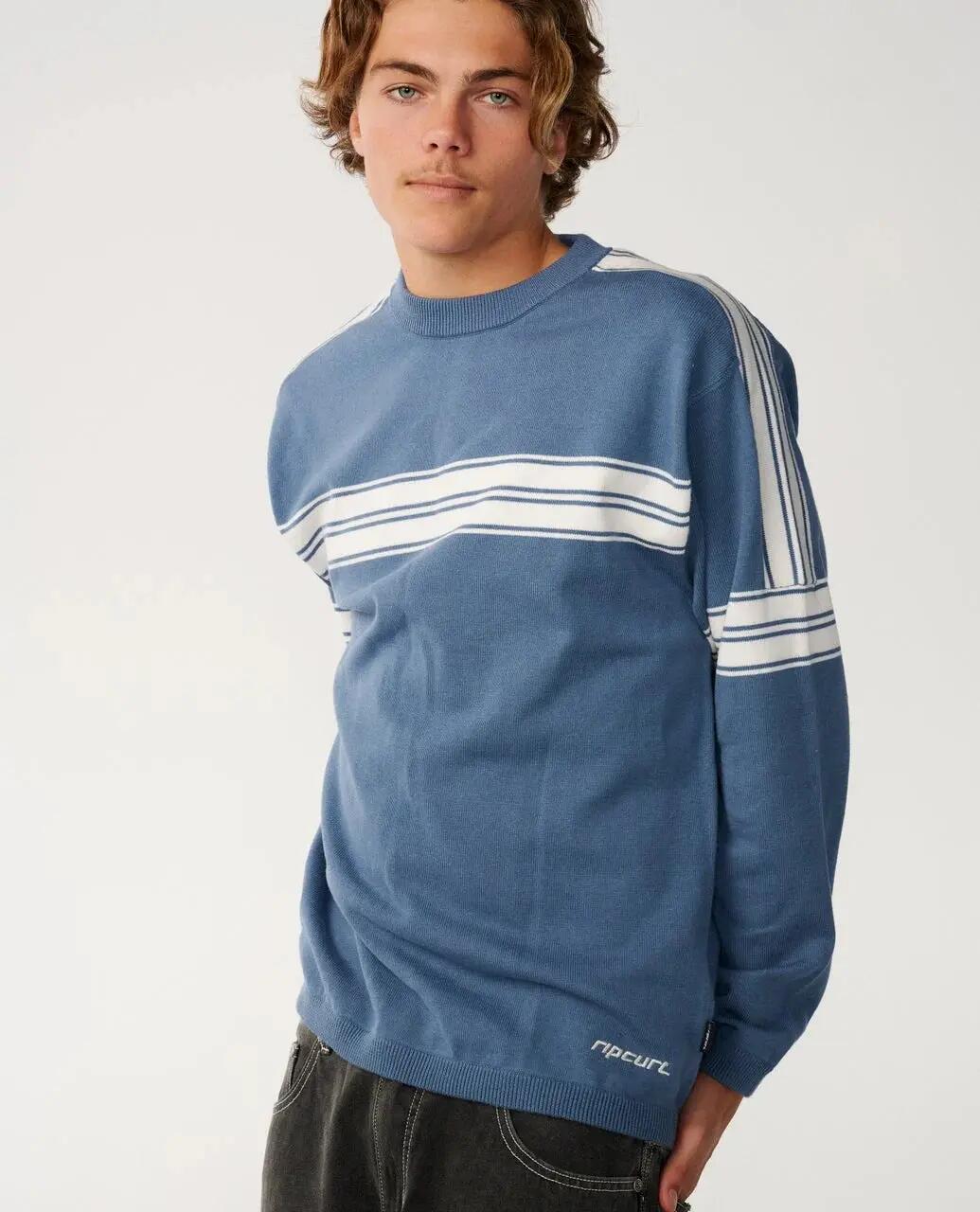 Rip Curl Archive Twu Stripe Crew Knit - Bluefin 1/7