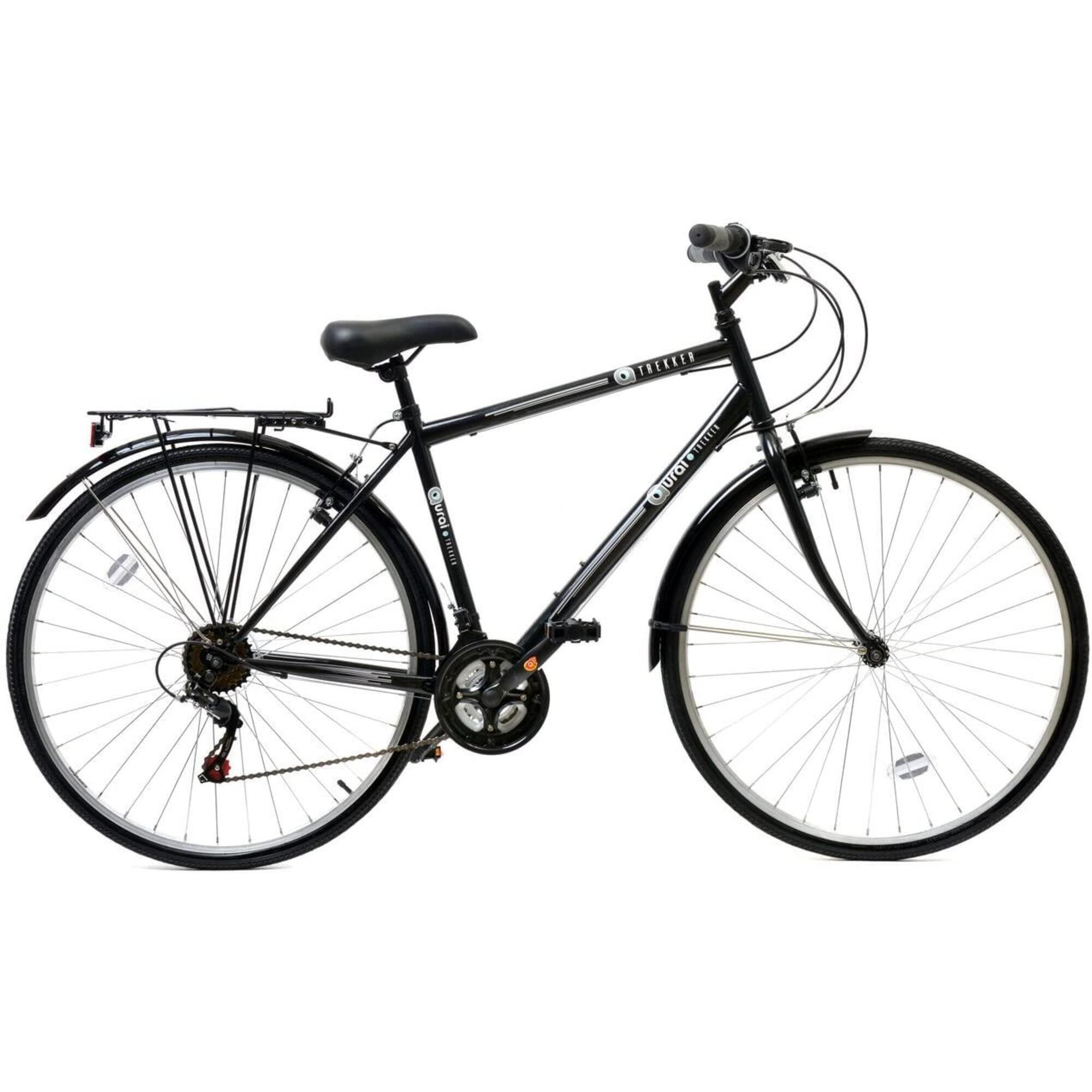 Aurai Trekker Crossbar Hybrid Bicycle, 700c Wheel, 18 Speed - Black 1/5