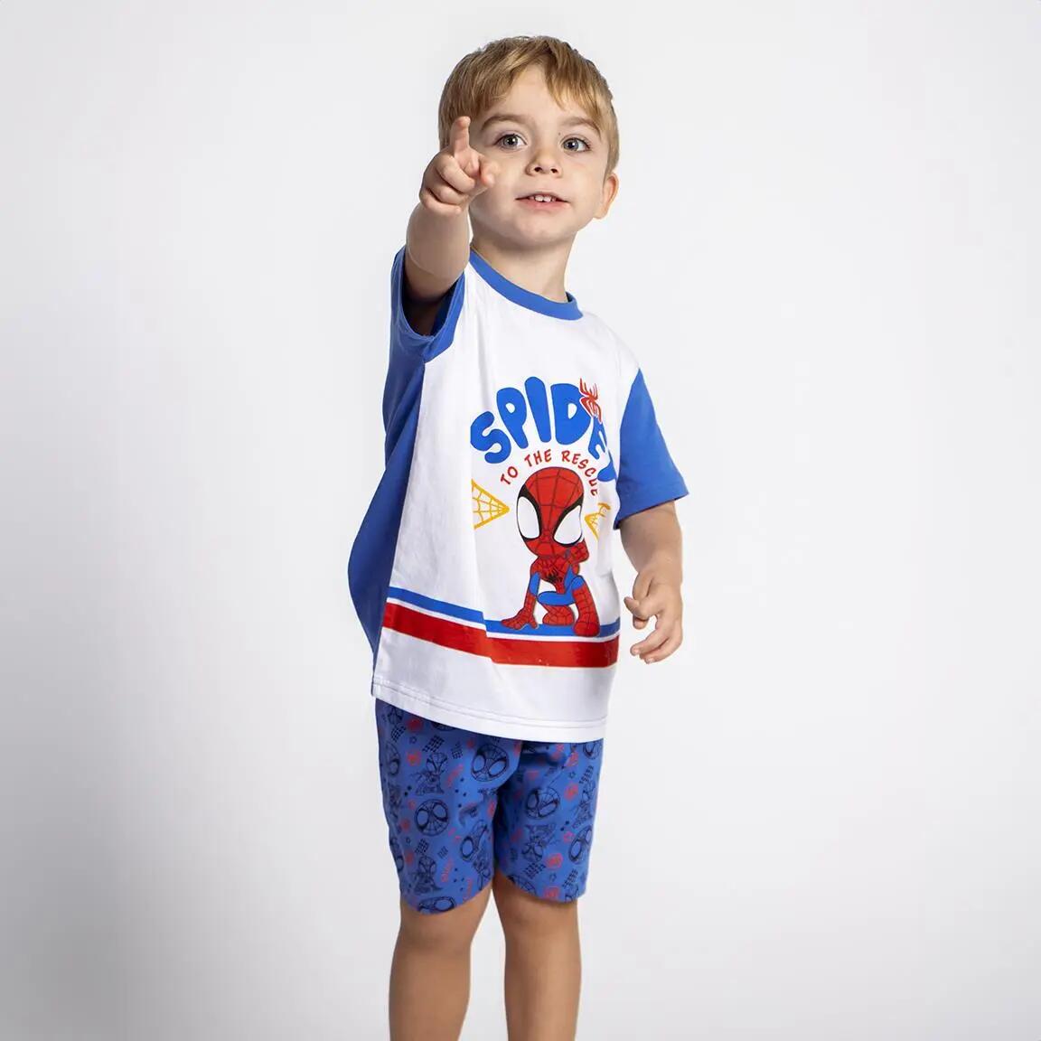 Pijama Curto Infantil Spidey de Duas Peças de Algodão Azul 5/6