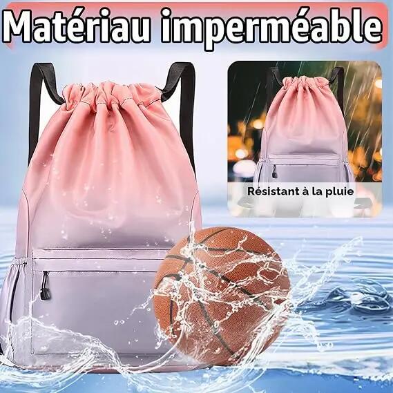 Sac à dos de sport imperméable, grand sac à dos à cordon, sac de sport 33 x 16 x 6/6