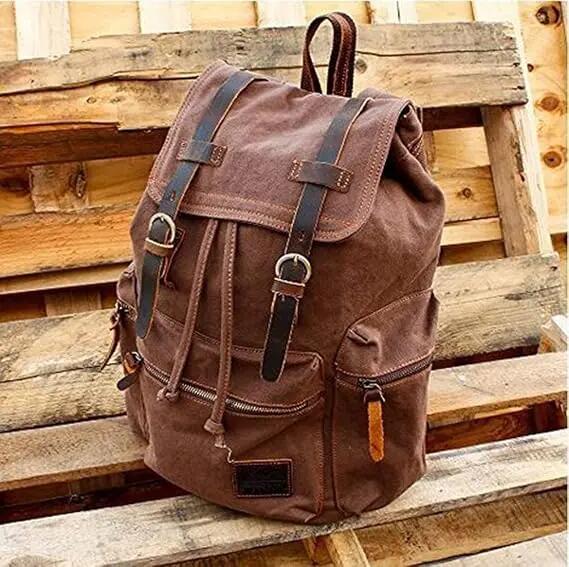 Sac à dos vintage unisexe en cuir et toile – Style décontracté, idéal pour les c 7/7