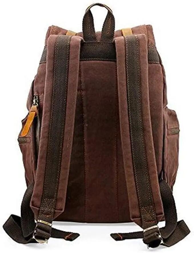 Sac à dos vintage unisexe en cuir et toile – Style décontracté, idéal pour les c 6/7