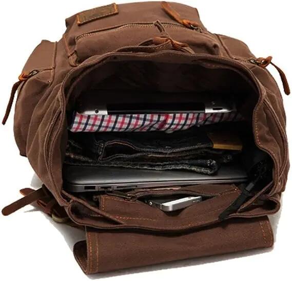 Sac à dos vintage unisexe en cuir et toile – Style décontracté, idéal pour les c 5/7