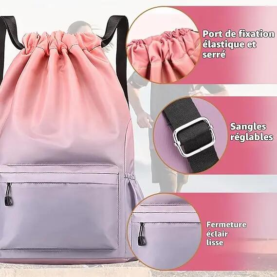 Sac à dos de sport imperméable, grand sac à dos à cordon, sac de sport 33 x 16 x 3/6