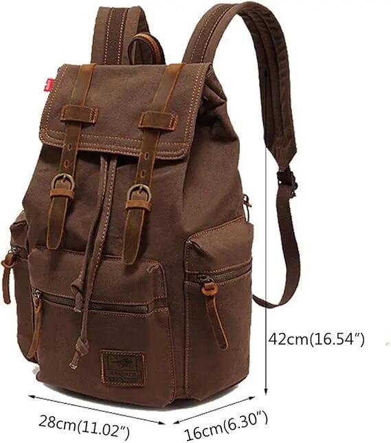 Sac à dos vintage unisexe en cuir et toile – Style décontracté, idéal pour les c 4/7